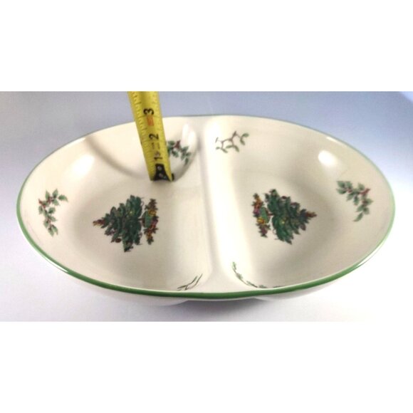 Vintage Spode Christmas Tree Divided Oval Dish 11.5" Porcelain Holiday Serveware - Picture 8 of 8